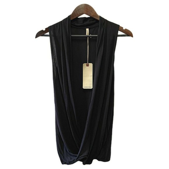 Lanston Women's Small Solid Sleeveless Crossfront Micro Modal Shirt Black $136 - Picture 6 of 6